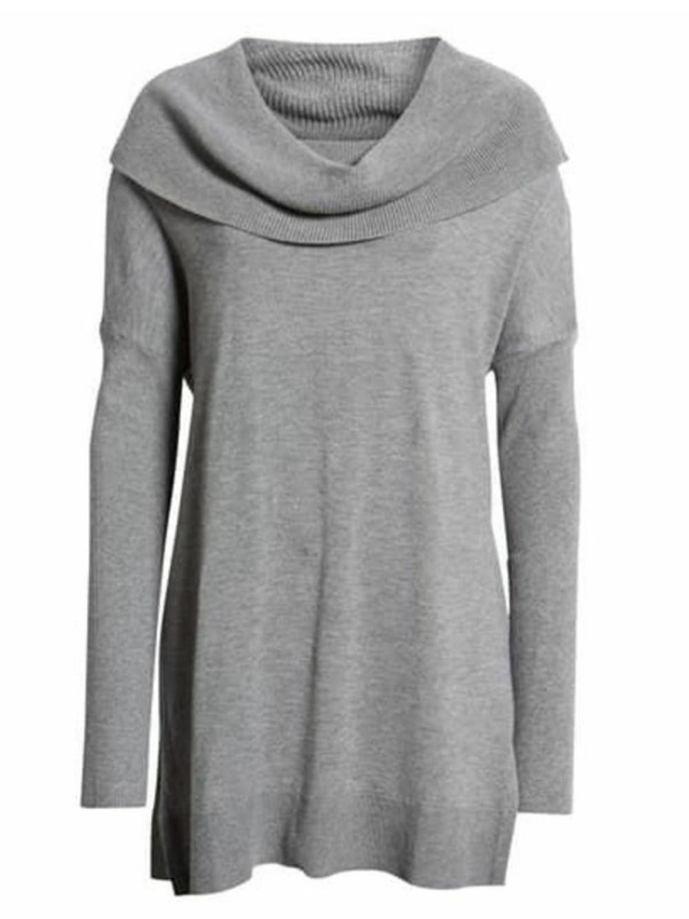 Calson 3 in 1 Side Slit Light Gray Off-Shoulder Cowl-Neck Sweater Medium